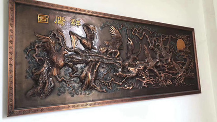 房地產入口純銅浮雕壁畫與手工鍛打銅雕景墻工藝展示及石雕藝術融合